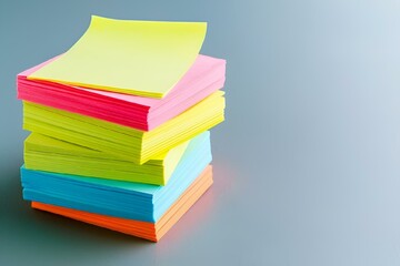 Colorful sticky notes arranged on a grey backdrop, AI-generated.