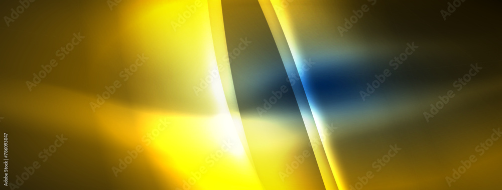 Poster a macro photograph showcasing a vibrant amber and electric blue light beam pattern against a dark ba
