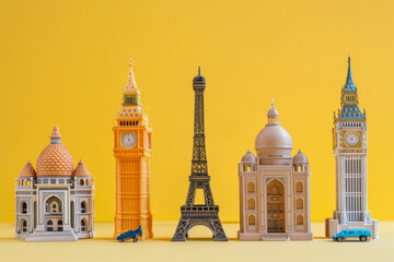 AI-generated illustration of tiny replicas of famous landmarks from around the world