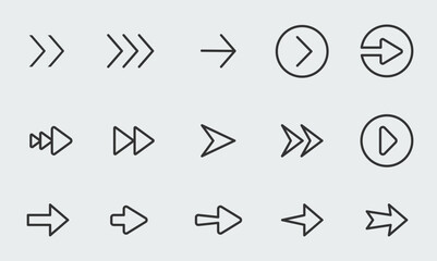 Arrows and cursor collection with outline flat style for web design or interface app. Arrow icon set.