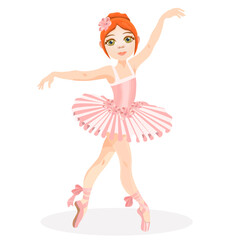 Little ballerina with red hair without background