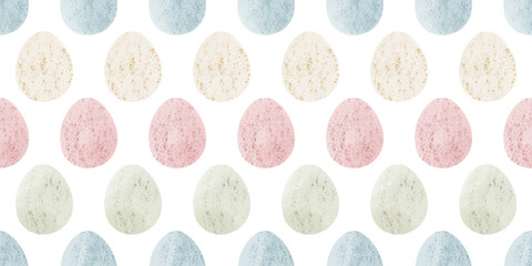 Cute illustration with colorful Easter eggs with watercolor texture, spring banner