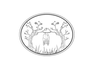 Twilight's Embrace: A Bat's Rest, A Bat hanging from a tree, Bat in the Jungle