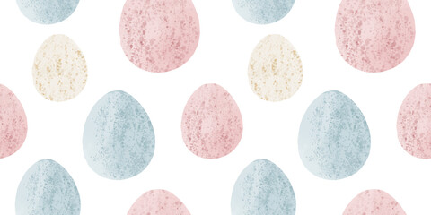 Cute illustration with colorful Easter eggs with watercolor texture, spring banner