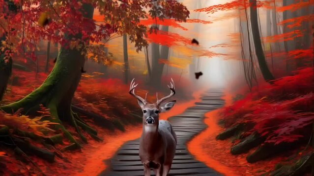 A deer at autumn in the forest