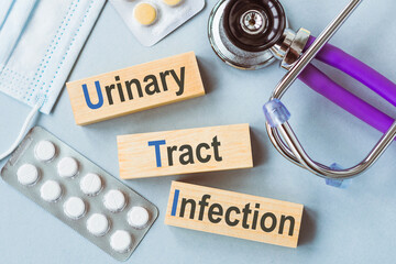 Urinary Tract Infection Concept Displayed With Wooden Blocks and Medical Equipment