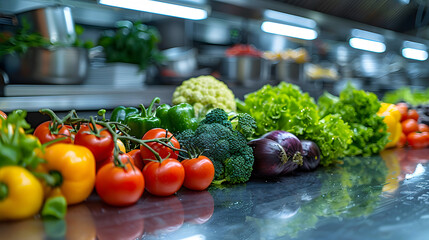 Row of Fresh Vegetables on Counter. Generative AI