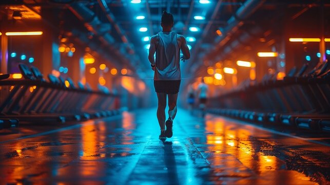 In a fitness center or gym individuals use AR fitness apps and wearable devices to gamify their workouts