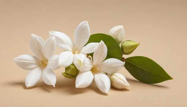 White mogra or arabian jasmine or Jasminum sambac flower Buds on Beige background