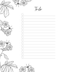Blank elegant to-do list. Hand-drawn floral design. Vector line art. - 786100020