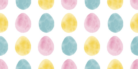 Cute illustration with colorful Easter eggs with watercolor texture, spring banner