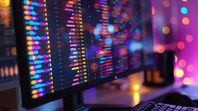 Computer monitor displaying genetic code. 