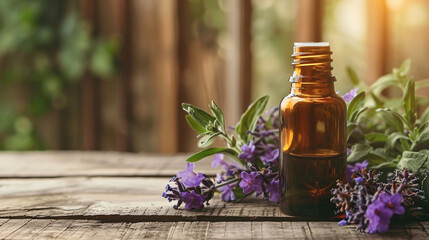 A glass bottle of essential oil