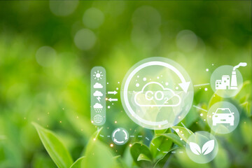 Concept of sustainability development by alternative energy, ESG, carbon natural, CO2 net...