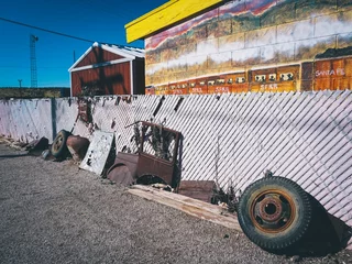 Fotobehang Abandoned shop on Route 66 Motorcycle Route Abandoned Stop © Wirestock