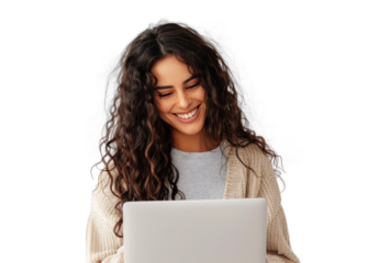 Young Woman Using Laptop with Joy