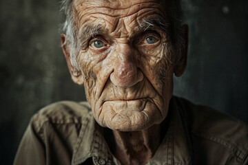 Portrait of an elderly man with blue eyes, AI-generated.
