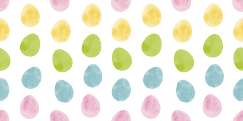 Cute illustration with colorful Easter eggs with watercolor texture, spring banner