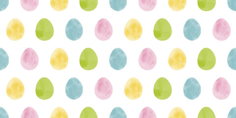 Cute illustration with colorful Easter eggs with watercolor texture, spring banner