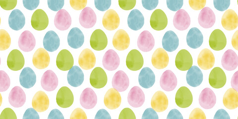 Cute illustration with colorful Easter eggs with watercolor texture, spring banner
