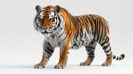 A tiger is walking on a white background
