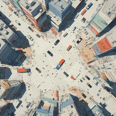 Bustling Downtown Corner - Aerial Urban Lifestyle Scene