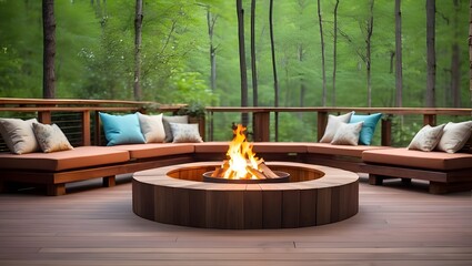 Intimate Deck with Fire Pit and Seating in the Forest. Refreshing the Spring Deck