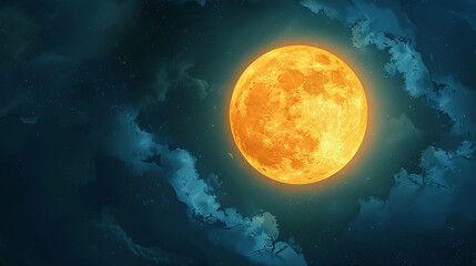 A vibrant yellow full moon shines brightly 