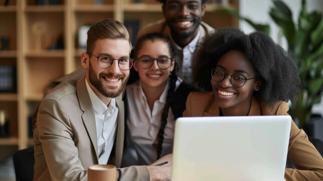 Young entrepreneurs smiling and discussing problems and solutions together at international business meeting to stimulate creativity and innovation.