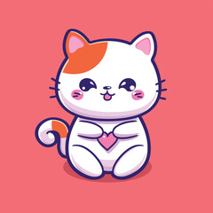 Cute kawaii kitten cartoon illustration flat vector design