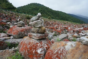 Scenic shot of red rocks in western Sichuan, China