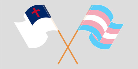 Crossed and waving flags of christianity and Transgender Pride