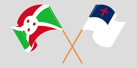 Crossed and waving flags of Burundi and christianity