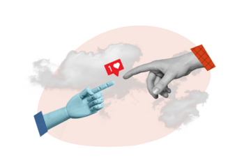 Poster banner collage of two human arms touch with like notification disabled healthcare rehabilitation center advertisement concept