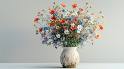A vase filled with a colorful bouquet of flowers sits on a table © AnuStudio