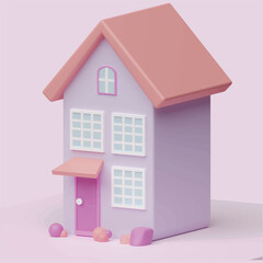 Cute house or small building concept. Realistic 3d object cartoon style