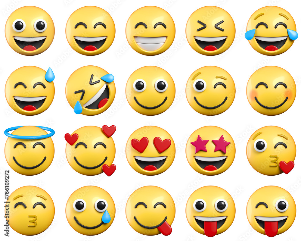 Poster Set of emojis with various expresions, emoticons collection isolated from the background 3d rendering