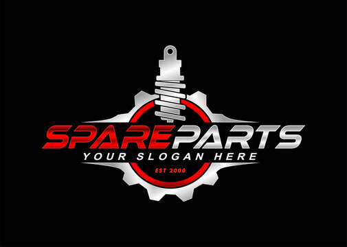 spare parts, auto part logo emblem design isolated on black background 