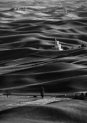 Aerial grayscale shot of Steptoe Butte State Park in Washington State