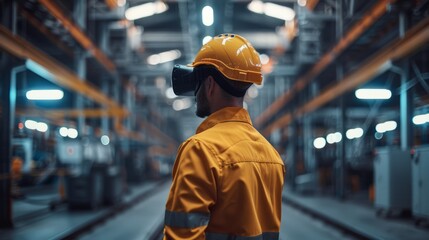 Factory workers with screen mirrors inspect the factory