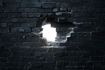 AI generated illustration of a hole in a cracked brick wall