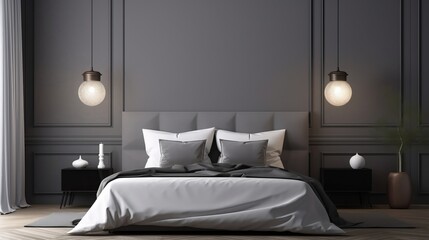 Fototapeta na wymiar AI generated illustration of a modern and tidy bedroom with stylish lamp
