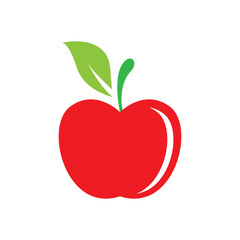 red apple logo design with green leaves