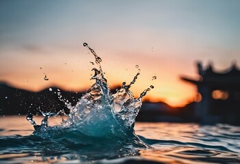water crashing into the ocean during sunset time, in this closeup view - obrazy, fototapety, plakaty