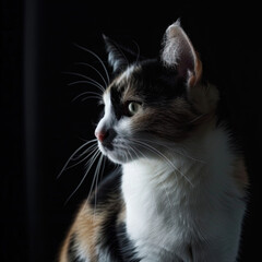 Cute bi color cat before dark background