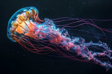 AI generated illustration of a jellyfish drifting in the ocean