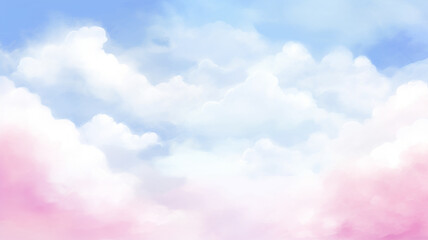 Obraz na płótnie Canvas Pink cloudy landscape, watercolor postcard background