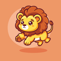 Obraz na płótnie Canvas Adorable lion running and jumping cartoon illustration animal mascot vector design
