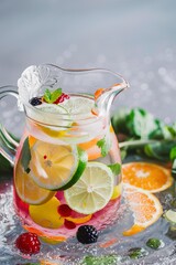 Infused water with citrus fruits in a pitcher