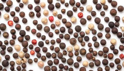 Mixed peppercorns on a white background. flat lay